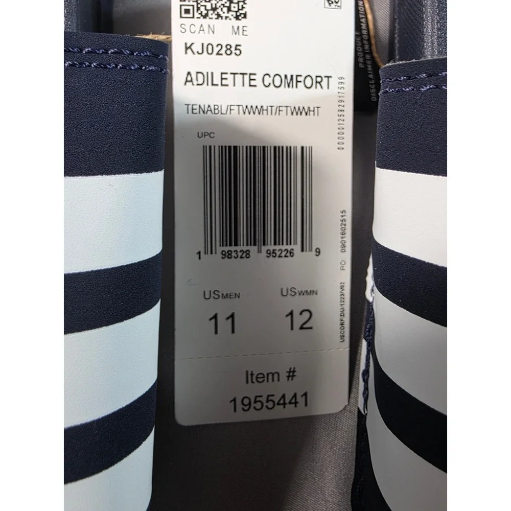 Adidas Adilette Comfort Slides Men 11 Navy Blue White Stripe Sandals KJ0285 NEW